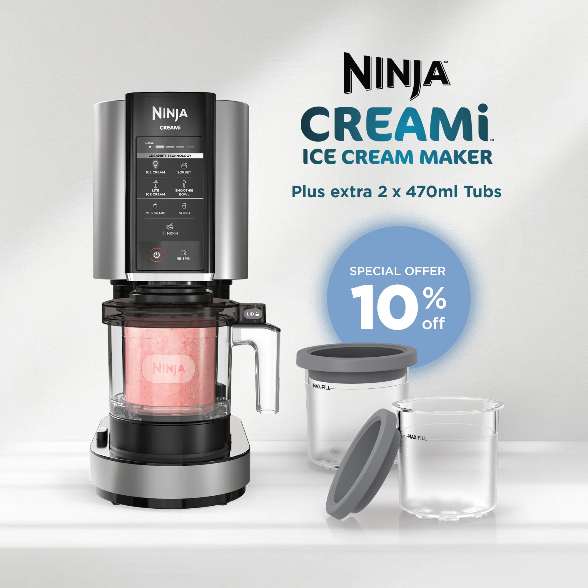 Ninja Creami Ice Cream Maker Plus extra 2x 470ml Tubs